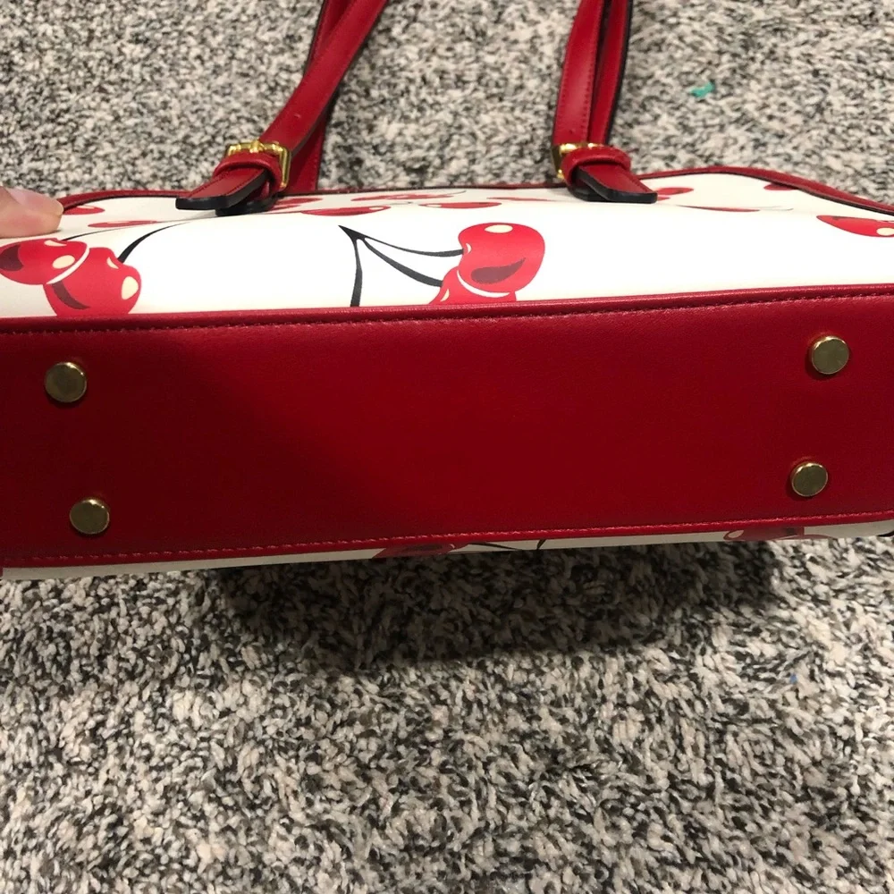 White & Red Cherry Print Shoulder Bag
